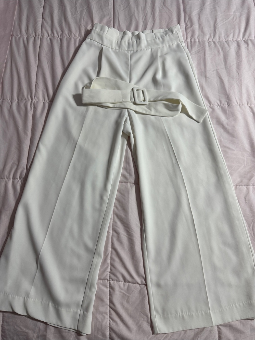 SHEIN White Wide-Leg High Waist Belted Trousers